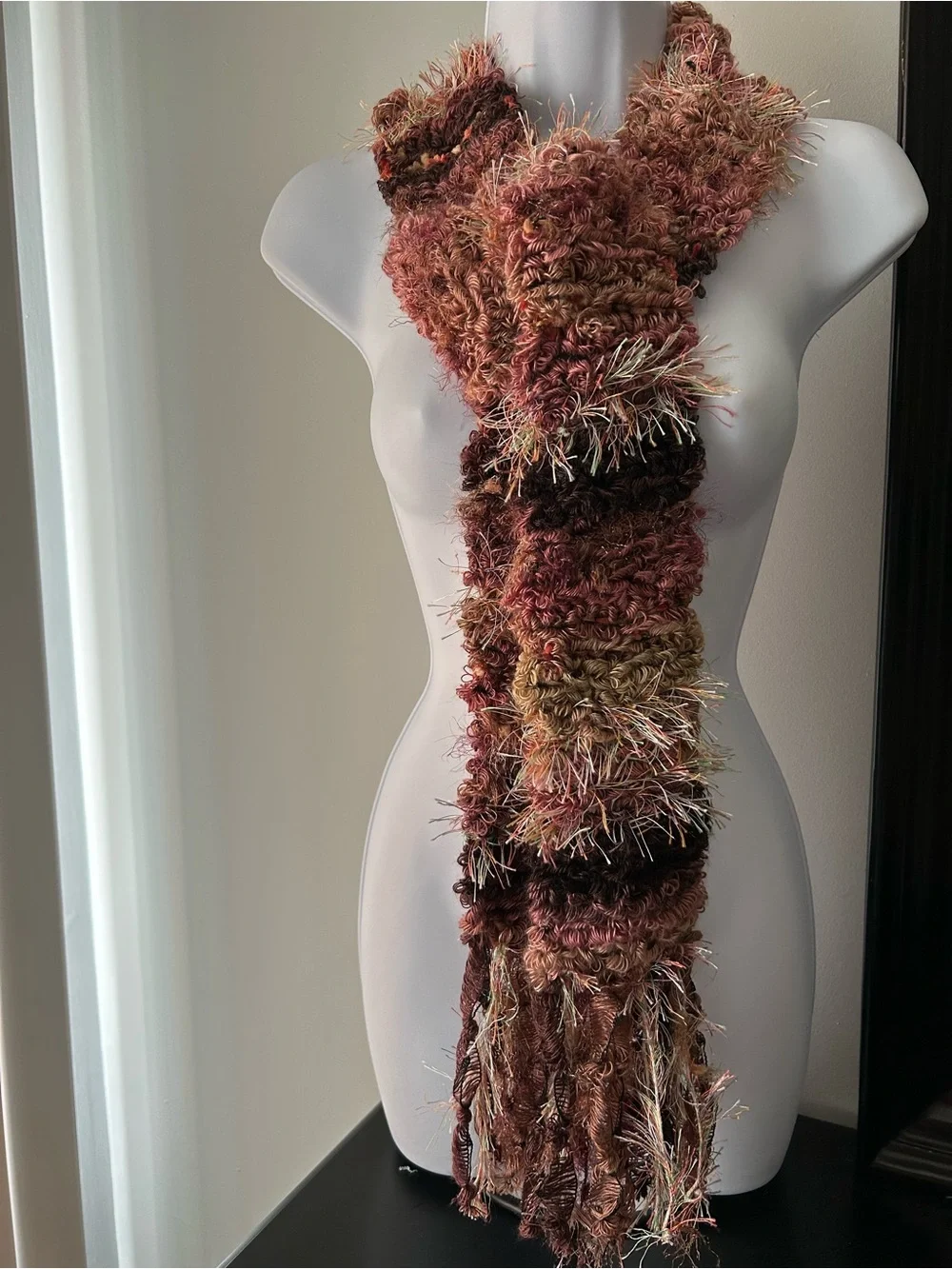 Handmade Multi-Tone Textured Scarf in Rose and Brown